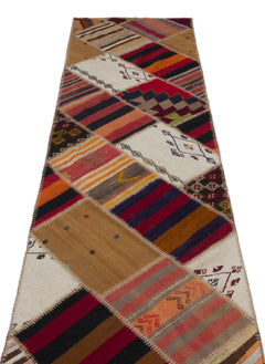 Teselya Beige Striped Wool Handmade Area Rug 2'6" x 10'5"