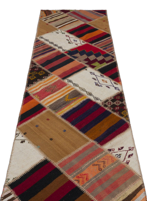 Teselya Beige Striped Wool Handmade Area Rug 2'6" x 10'5"