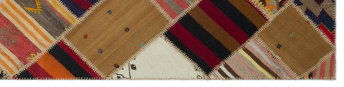 Teselya Beige Striped Wool Handmade Area Rug 2'6" x 10'5"
