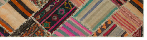 Teselya Beige Striped Wool Handmade Area Rug 2'9" x 10'4"