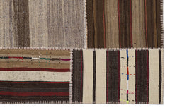 Teselya 2254 Beige Striped Wool Handmade Area Rug 5'3" x 7'7"