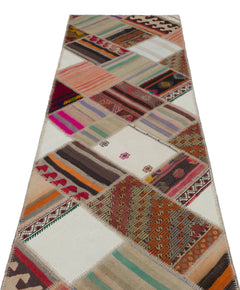 Teselya Beige Striped Wool Handmade Area Rug 2'9" x 9'7"