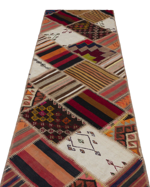 Teselya Beige Striped Wool Handmade Area Rug 2'9" x 10'0"