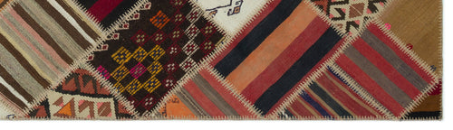 Teselya Beige Striped Wool Handmade Area Rug 2'9" x 10'0"