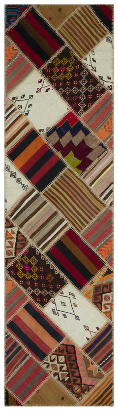 Teselya Beige Striped Wool Handmade Area Rug 2'9" x 10'0"