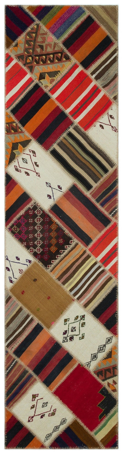 Teselya Beige Striped Wool Handmade Area Rug 2'8" x 10'6"