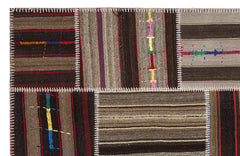 Teselya 2255 Brown Striped Wool Handmade Area Rug 5'3" x 7'7"