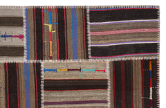 Teselya 2255 Brown Striped Wool Handmade Area Rug 5'3" x 7'7"