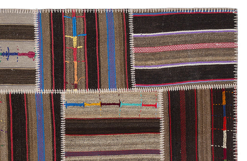 Teselya 2255 Brown Striped Wool Handmade Area Rug 5'3" x 7'7"