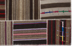 Teselya 2255 Brown Striped Wool Handmade Area Rug 5'3" x 7'7"