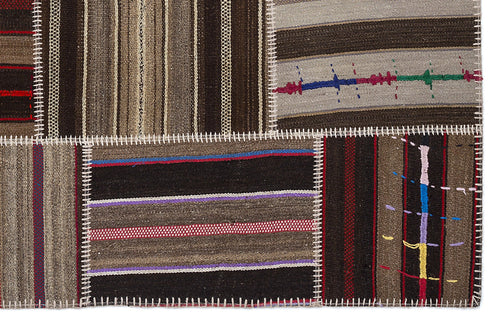 Teselya 2255 Brown Striped Wool Handmade Area Rug 5'3" x 7'7"