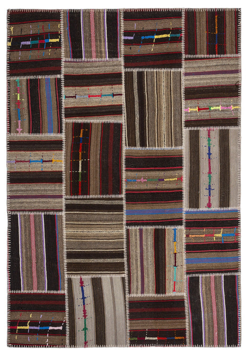 Teselya 2255 Brown Striped Wool Handmade Area Rug 5'3" x 7'7"