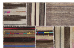 Teselya 2257 Patchwork Striped Wool Handmade Area Rug 5'3" x 7'7"