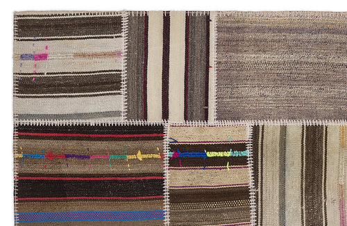 Teselya 2257 Patchwork Striped Wool Handmade Area Rug 5'3" x 7'7"
