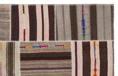 Teselya 2257 Patchwork Striped Wool Handmade Area Rug 5'3" x 7'7"