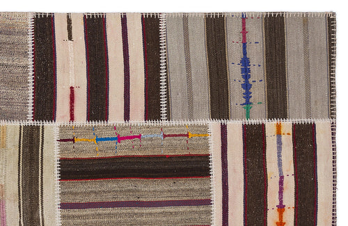 Teselya 2257 Patchwork Striped Wool Handmade Area Rug 5'3" x 7'7"