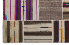 Teselya 2257 Patchwork Striped Wool Handmade Area Rug 5'3" x 7'7"