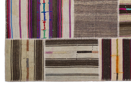 Teselya 2257 Patchwork Striped Wool Handmade Area Rug 5'3" x 7'7"