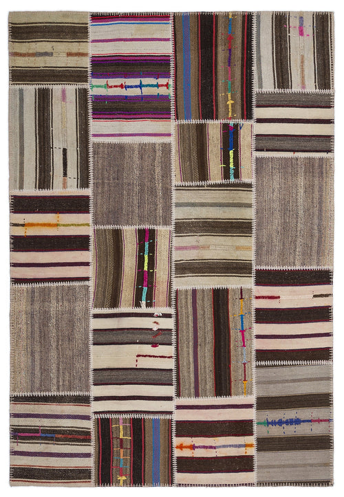 Teselya 2257 Patchwork Striped Wool Handmade Area Rug 5'3" x 7'7"