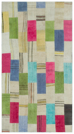 Teselya Beige Patchwork Wool Handmade Area Rug 2'8" x 4'11"