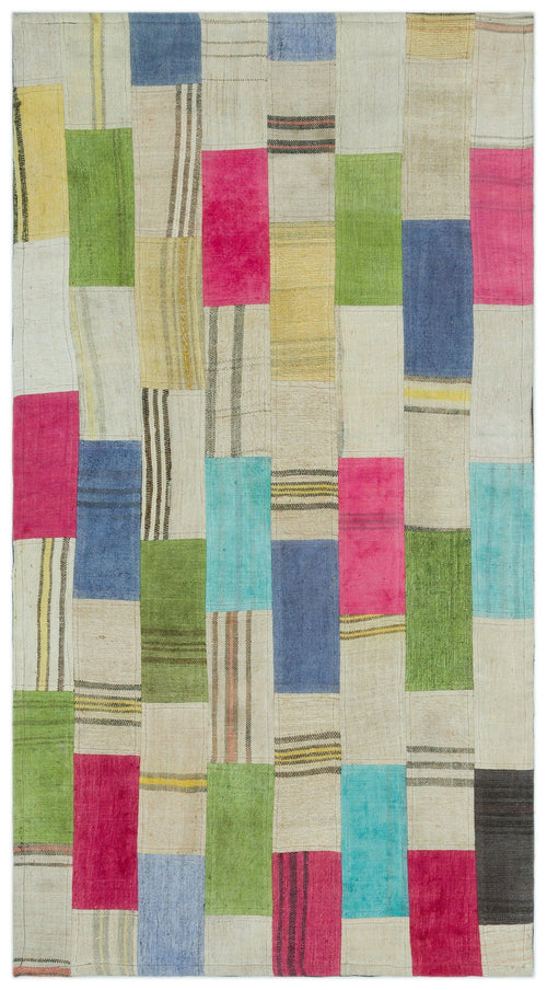 Teselya Beige Patchwork Wool Handmade Area Rug 2'8" x 4'11"