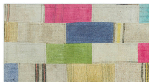 Teselya Beige Patchwork Wool Handmade Area Rug 2'8" x 4'11"