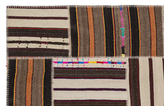 Teselya 2258 Brown Striped Wool Handmade Area Rug 5'3" x 7'7"