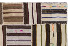 Teselya 2258 Brown Striped Wool Handmade Area Rug 5'3" x 7'7"
