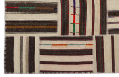 Teselya 2258 Brown Striped Wool Handmade Area Rug 5'3" x 7'7"