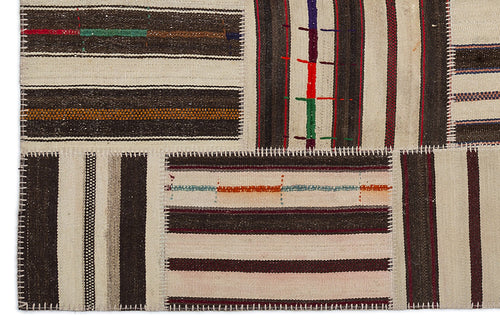 Teselya 2258 Brown Striped Wool Handmade Area Rug 5'3" x 7'7"