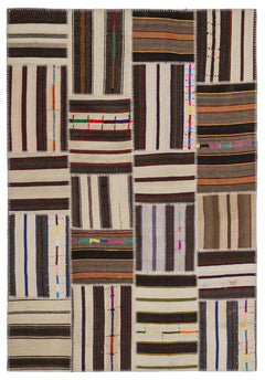 Teselya 2258 Brown Striped Wool Handmade Area Rug 5'3" x 7'7"