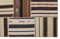 Teselya 2258 Brown Striped Wool Handmade Area Rug 5'3" x 7'7"