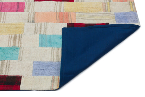 Teselya Beige Patchwork Wool Handmade Area Rug 2'9" x 5'1"