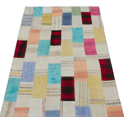 Teselya Beige Patchwork Wool Handmade Area Rug 2'9" x 5'1"