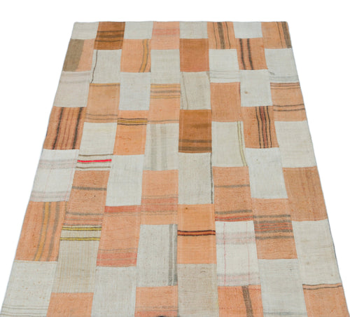 Teselya Orange Patchwork Wool Handmade Area Rug 2'8" x 4'11"