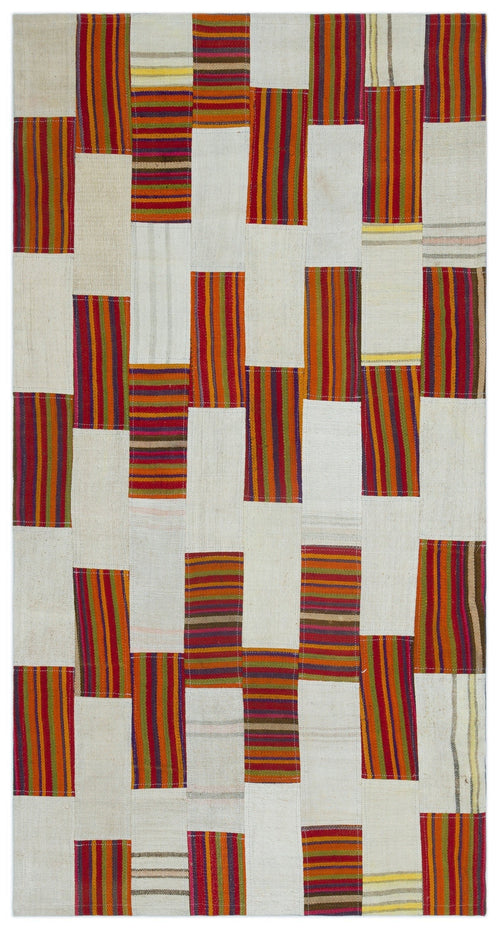 Teselya Cream Patchwork Wool Handmade Area Rug 2'7" x 5'0"