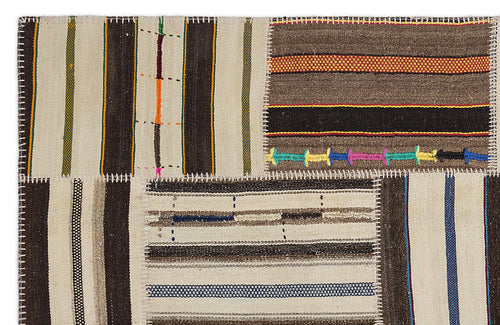 Teselya 2259 Patchwork Striped Wool Handmade Area Rug 5'3" x 7'7"