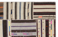 Teselya 2259 Patchwork Striped Wool Handmade Area Rug 5'3" x 7'7"