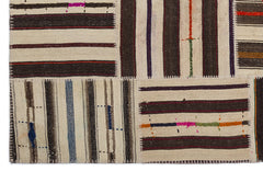 Teselya 2259 Patchwork Striped Wool Handmade Area Rug 5'3" x 7'7"