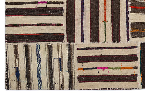 Teselya 2259 Patchwork Striped Wool Handmade Area Rug 5'3" x 7'7"