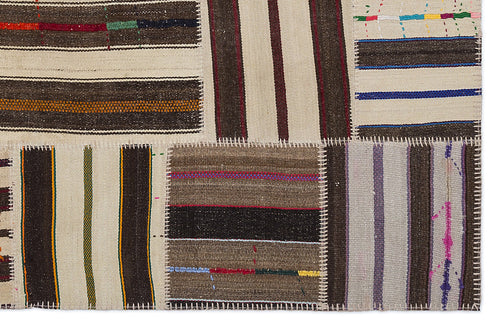 Teselya 2259 Patchwork Striped Wool Handmade Area Rug 5'3" x 7'7"