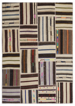 Teselya 2259 Patchwork Striped Wool Handmade Area Rug 5'3" x 7'7"
