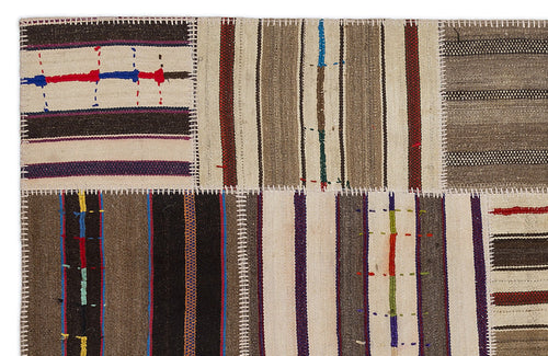 Teselya 2260 Brown Striped Wool Handmade Area Rug 5'3" x 7'7"