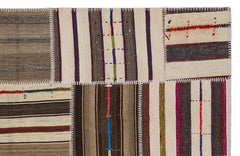 Teselya 2260 Brown Striped Wool Handmade Area Rug 5'3" x 7'7"