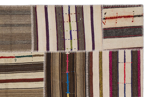 Teselya 2260 Brown Striped Wool Handmade Area Rug 5'3" x 7'7"