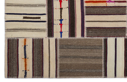 Teselya 2260 Brown Striped Wool Handmade Area Rug 5'3" x 7'7"
