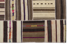 Teselya 2260 Brown Striped Wool Handmade Area Rug 5'3" x 7'7"