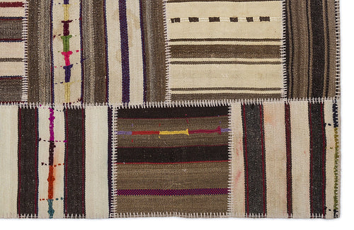 Teselya 2260 Brown Striped Wool Handmade Area Rug 5'3" x 7'7"