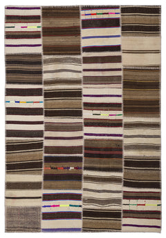 Teselya 2261 Patchwork Striped Wool Handmade Area Rug 5'3" x 7'7"