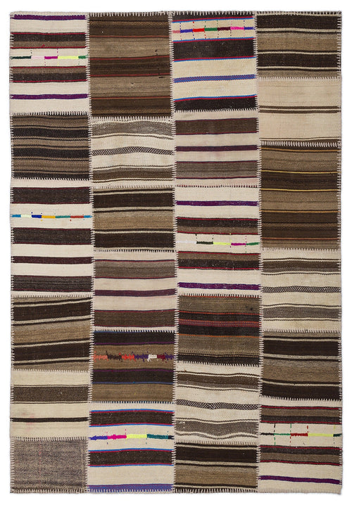 Teselya 2261 Patchwork Striped Wool Handmade Area Rug 5'3" x 7'7"